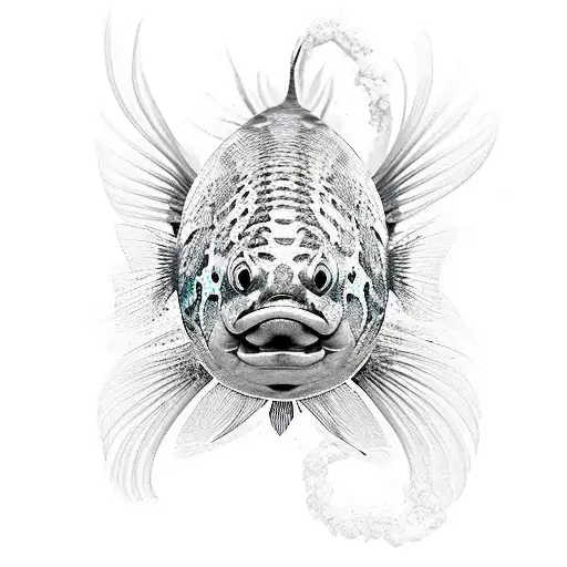 Amazonian pirarucu fish coming out of the water in a shiny black and white tattoo design idea