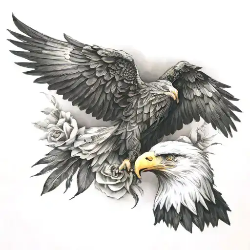 rosees and eagle tattoo design idea