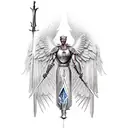 archangel with long sword and a pergament tattoo design idea