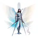 archangel with long sword and a pergament tattoo design idea