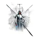 archangel with long sword and a pergament tattoo design idea