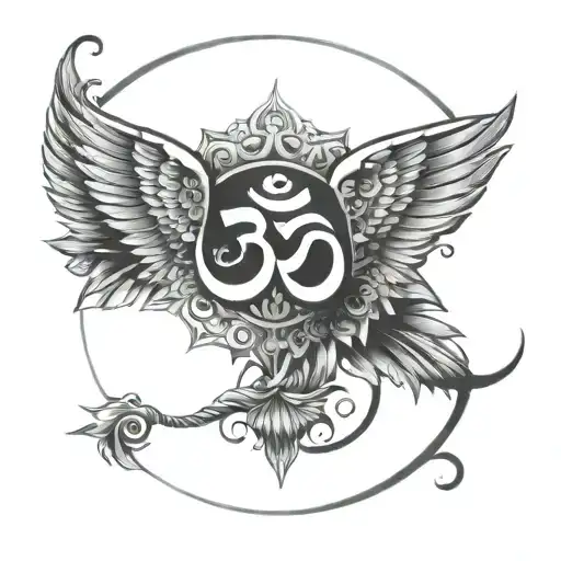 Om Symbol and wings spread tattoo design idea