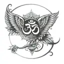 Om Symbol and wings spread tattoo design idea