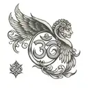 Om Symbol and wings spread tattoo design idea