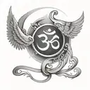 Om Symbol and wings spread tattoo design idea
