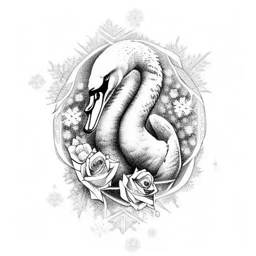 swan with number 41 and baby roses and mercy and grace and snowflakes  tattoo design idea