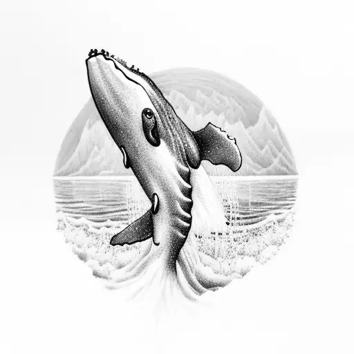 A detailed microrealism tattoo of a whale leaping out of the water with a tree growing on its back tattoo design idea
