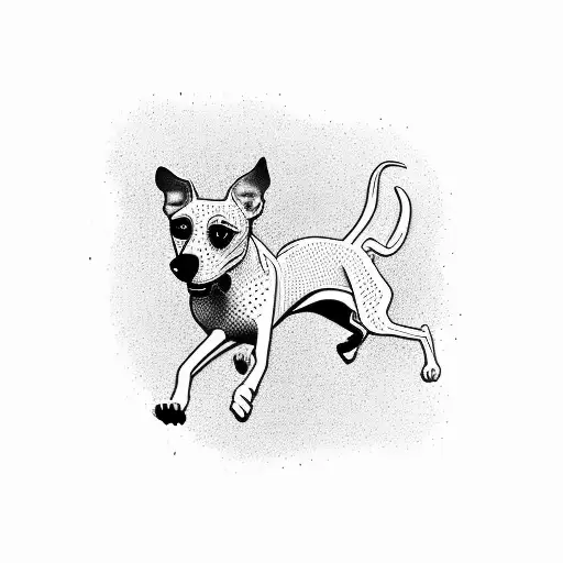 A dotwork tattoo of a whippet dog silhouette running against a backdrop of swirling wind patterns, capturing the grace and agility of the client's beloved pet tattoo design idea