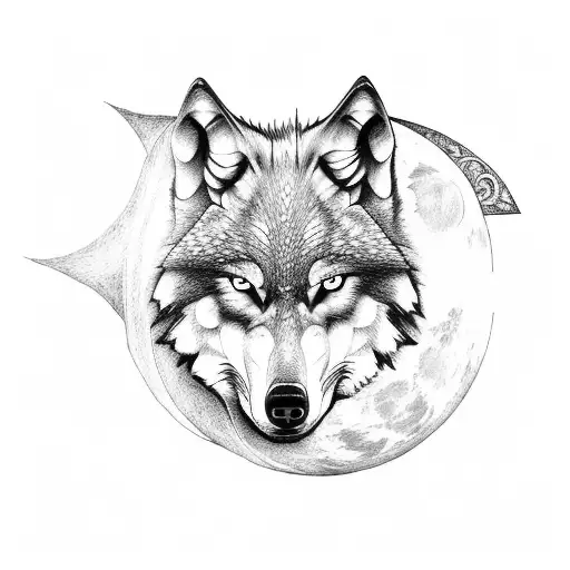 wolf with moon and arrow  tattoo design idea