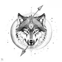 wolf with moon and arrow  tattoo design idea