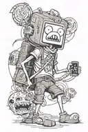 Jake from adventure time wrapped around my leg starting from the bottom going up to the front of my thigh  tattoo design idea