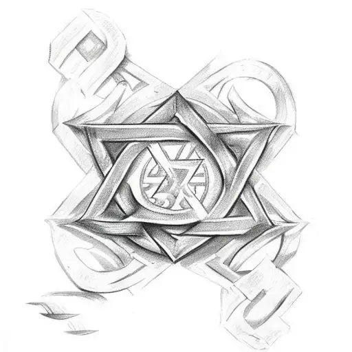 star of david with crossed swords army style tattoo design idea