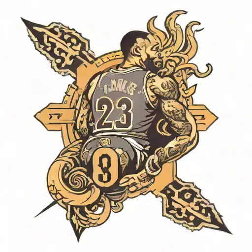 Design a tattoo with 'Mamba Mentality' at its core, combined with the LeBron James logo and the numbers 8 and 24. Includ tattoo design idea