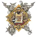 Design a tattoo with 'Mamba Mentality' at its core, combined with the LeBron James logo and the numbers 8 and 24. Includ tattoo design idea
