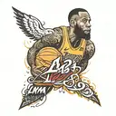 Design a tattoo with 'Mamba Mentality' at its core, combined with the LeBron James logo and the numbers 8 and 24. Includ tattoo design idea