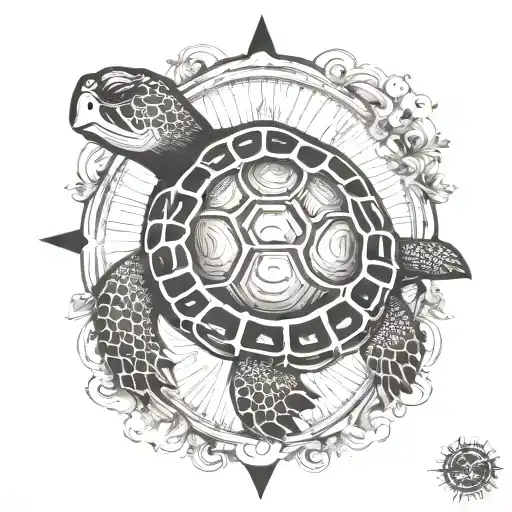 turtle with sun and moon in shell tattoo design idea