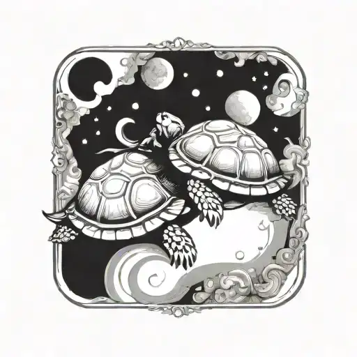  turtle with sun and moon yin yang in shell  tattoo design idea