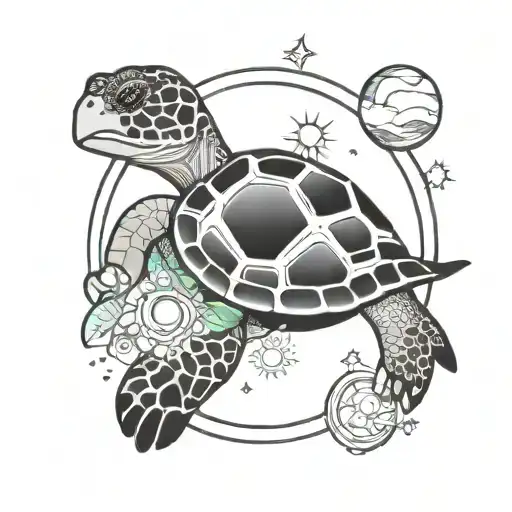 turtle with sun and moon   tattoo design idea