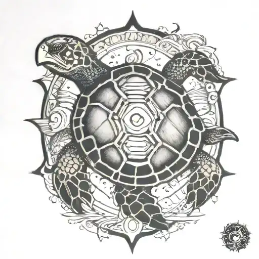 turtle with sun and moon   tattoo design idea