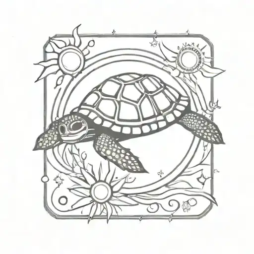 turtle with sun and moon outline  tattoo design idea
