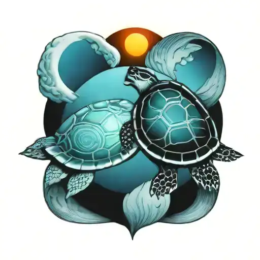  turtle with sun and moon yin yang in shell merging tattoo design idea