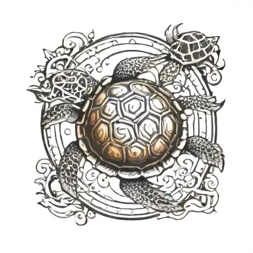 turtle with sun and moon   tattoo design idea