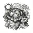 turtle with sun and moon in shell tattoo design idea