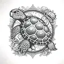 turtle with sun and moon in shell tattoo design idea