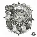 turtle with sun and moon in shell tattoo design idea