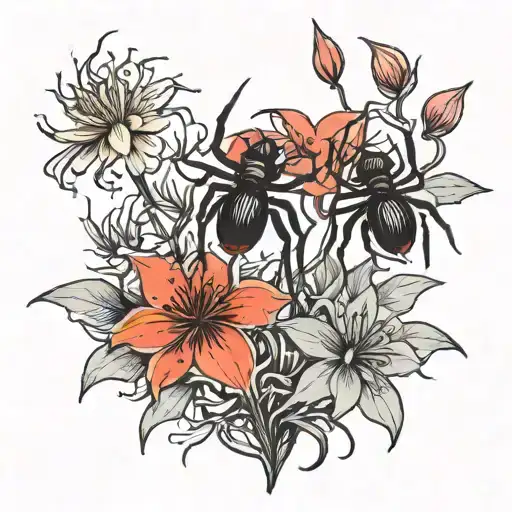 red spider lilies and black widow spider lily tattoo design idea