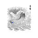 wave with fish armband tattoo design idea
