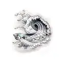 wave with fish armband tattoo design idea