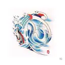 wave with fish armband tattoo design idea