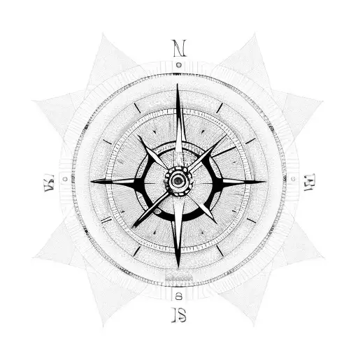 civil engineering theme mesh of images such as a clock or watch, compass.  tattoo design idea
