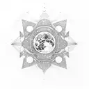 Moon line space geometry sparkles feminity dot spirituality tattoo design idea