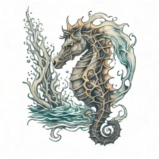 ocean sea horse surrounded tattoo design idea