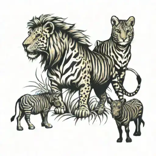 Lion, Zebra, Rhino, Leopard, elephant, Giraffe tattoo design idea