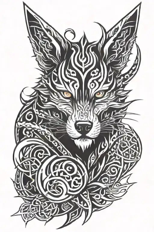 Katana, samurai, wolf head tattoo design idea