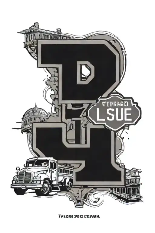 Create a tattoo of street signs the New Orleans superdome lsu logo Tulane logo and a streetcar  tattoo design idea