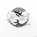 orca surfer through wave below a thin moon tattoo design idea