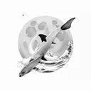 orca surfer through wave below a thin moon tattoo design idea