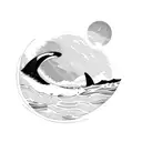 orca surfer through wave below a thin moon tattoo design idea