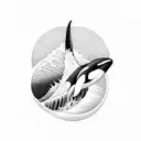 orca surfer through wave below a thin moon tattoo design idea