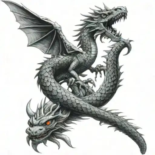 Quetzalcoatl and black dragon tattoo design idea