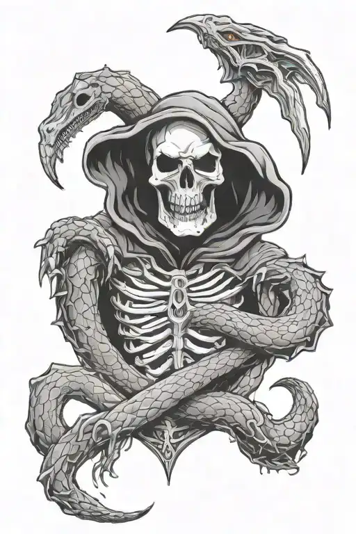 snake bites the grim reaper tattoo design idea