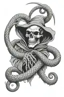 snake bites the grim reaper tattoo design idea