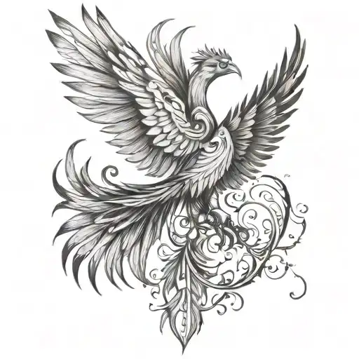 phoenix with 2 wings and 2 tail feathers tattoo design idea