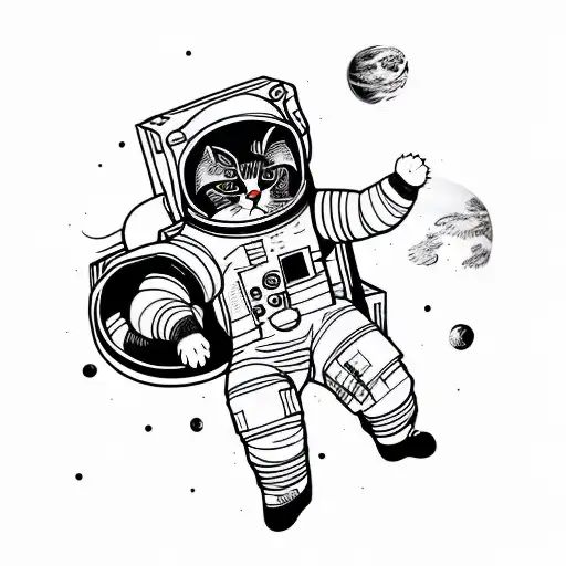 Cat (whole body) In Space With Astronaut Suit tattoo design idea