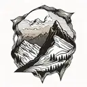 A snow-capped mountain peak with a snowboarder silhouette at the summit tattoo design idea