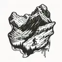 A snow-capped mountain peak with a snowboarder silhouette at the summit tattoo design idea